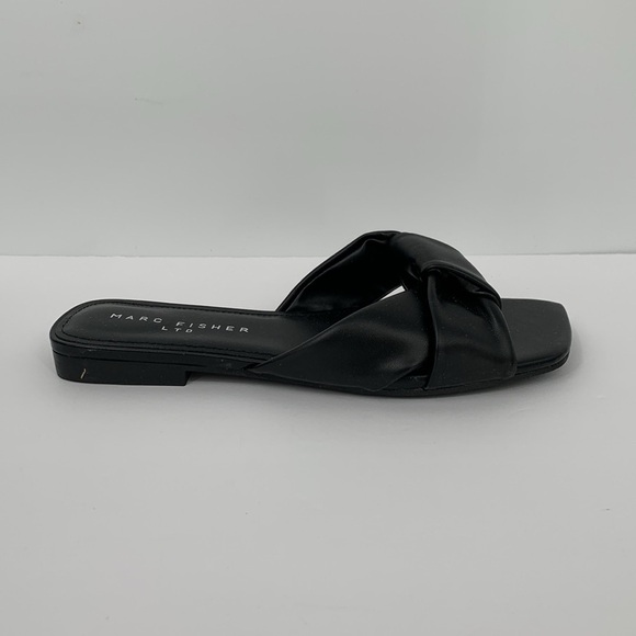 Marc Fisher Mayson slide flat black leather sandal shoe knot square new women 8 - Picture 4 of 6